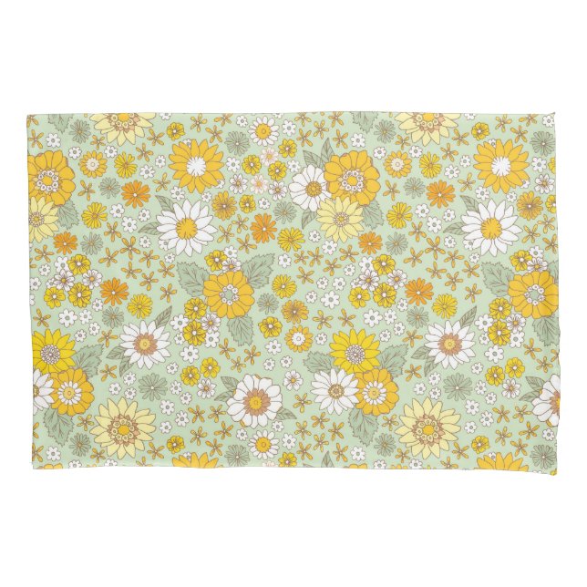Yellow Floral Garden Pattern Pillow Case (Front)
