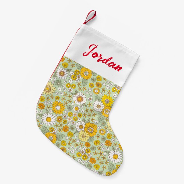 Yellow Floral Garden Pattern Small Christmas Stocking (Front (Hanging))