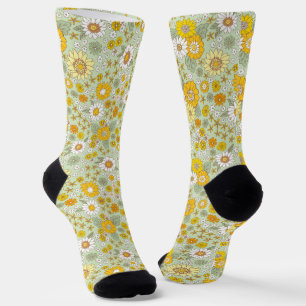 Yellow Floral Garden Pattern Socks