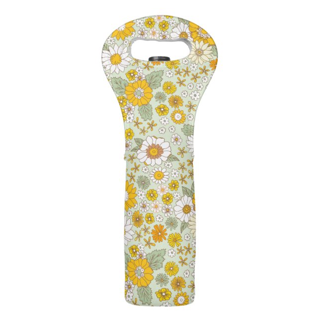 Yellow Floral Garden Pattern Wine Bag (Front)