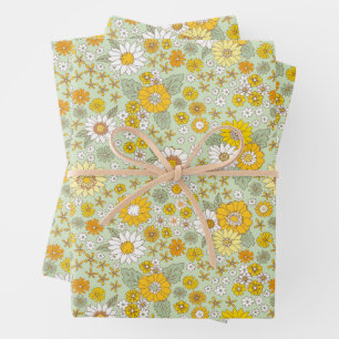 Yellow Floral Garden Pattern Wrapping Paper Sheets