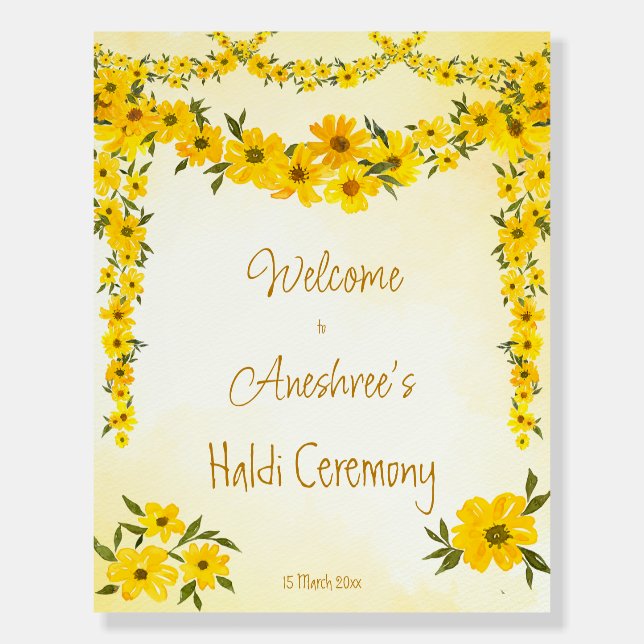 Yellow floral garlands Indian wedding haldi welcom Foam Board (Front)