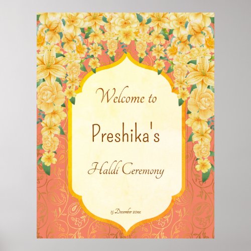 Yellow floral garlands Indian wedding haldi welcom Poster