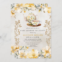 Yellow Floral Gender neutral Tea Baby Shower  Invitation