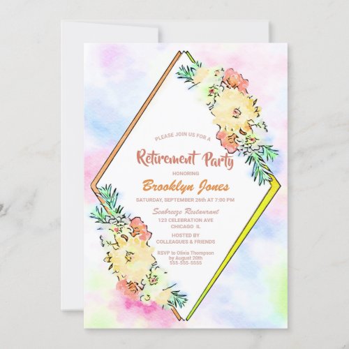 Yellow Floral Geometric Retirement Party Invitation