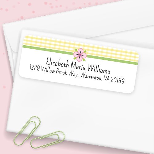 Yellow Floral Gingham Return Address Label