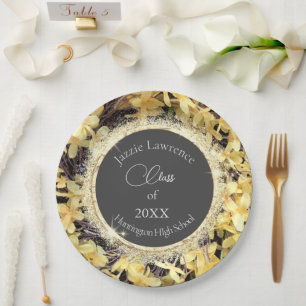 Yellow Floral Glittery Graduation Personalized  Paper Plates