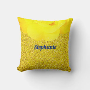 Yellow Floral Gold Glitter Sparkly Cute Home Decor Throw Pillow