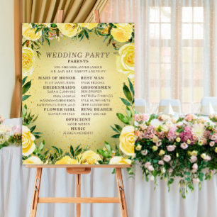 Yellow Floral Gold Glitter Wedding Program Foam Board
