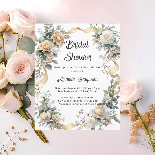 Yellow floral gold ribbon Bridal Shower invitation (Creator Uploaded)