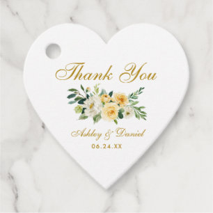 Yellow Floral Gold Wedding Thank You Heart Favor Tags