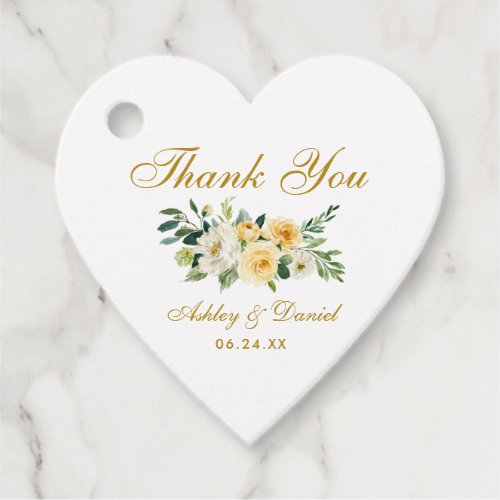 Yellow Floral Gold Wedding Thank You Heart Favor Tags