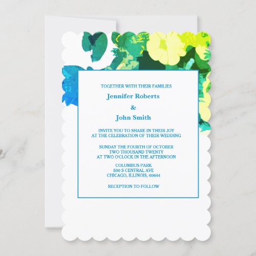 Yellow Floral Green Blue Leafy Art Custom Wedding Invitation