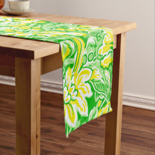 Yellow Floral Green / Preppy Flower Pattern Spring Short Table Runner