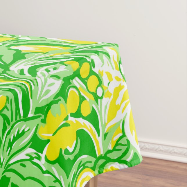 Yellow Floral Green / Preppy Flower Pattern Spring Tablecloth (In Situ)