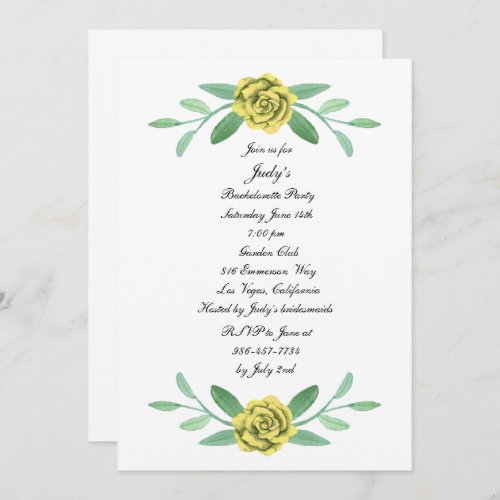 Yellow Floral Greenery Foliage Bachelorette Party Invitation