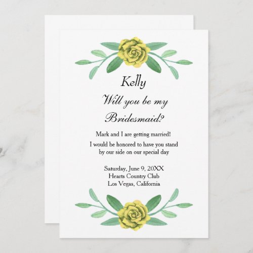 Yellow Floral Greenery Foliage Bridesmaid Card