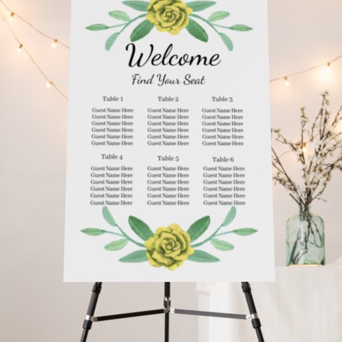 Yellow Floral Greenery Foliage Seating Chart Foam Board