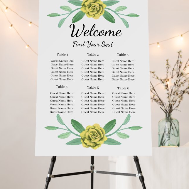 Yellow Floral Greenery Foliage Seating Chart Foam Board (In Situ (Stand))