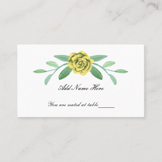 Yellow Floral Greenery Foliage Table Place Card (Front)