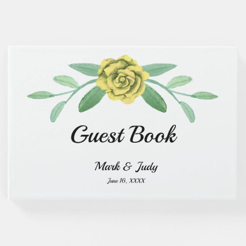 Yellow Floral Greenery Foliage Wedding Guestbook