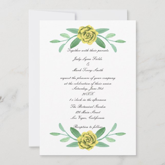 Yellow Floral Greenery Foliage Wedding Invitation (Front)