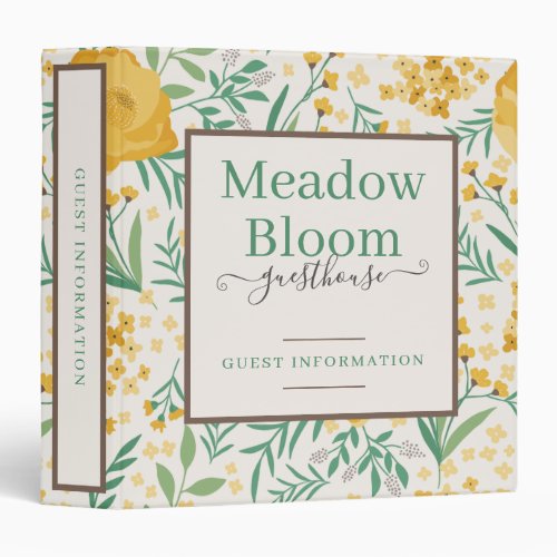 Yellow Floral Guest Information Vacation Rental  3 Ring Binder