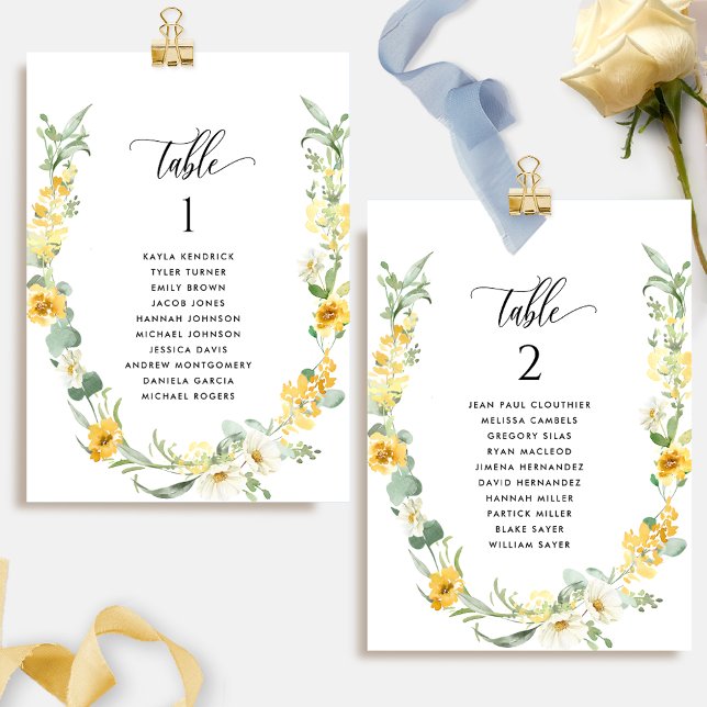 Yellow Floral, Guest Names Seating Plan Cards (Creator Uploaded)