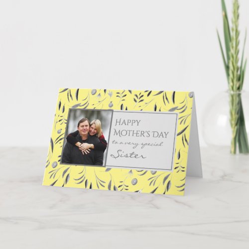Yellow Floral Happy Mothers Day SISTER Photo Card