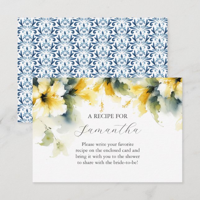 Yellow Floral Hibiscus Recipe For The Bride Enclosure Card (Front/Back)