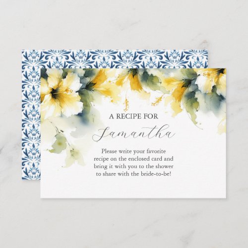 Yellow Floral Hibiscus Recipe For The Bride Enclosure Card