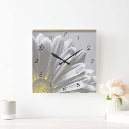 Yellow Floral Highlights  Square Wall Clock