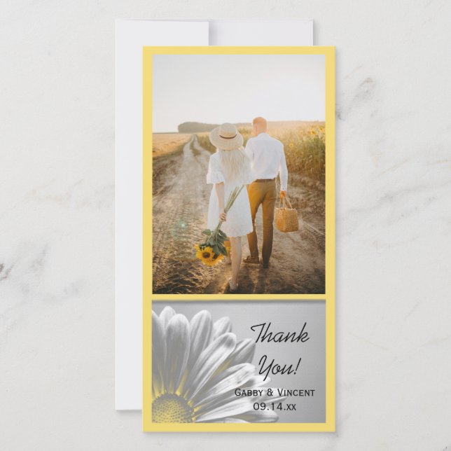 Yellow Floral Highlights Wedding Thank You Card (Front)