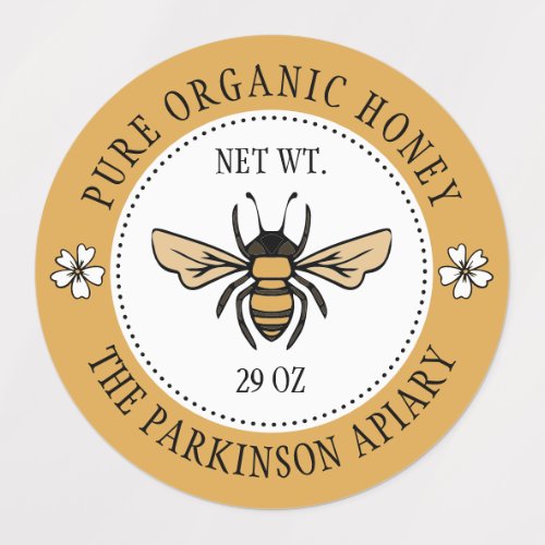 Yellow Floral Honey Bee Illustration Apiary Labels