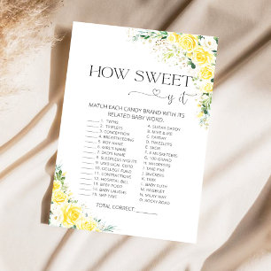 Yellow Floral How Sweet Is It Baby Shower Game