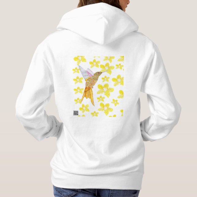 Yellow Floral Hummingbird Hoodie (Back)