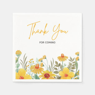 Yellow Floral Illustration Wedding Thank You Napkins