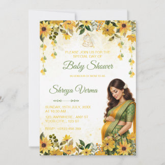 Yellow Floral Indian Baby Shower Invitation