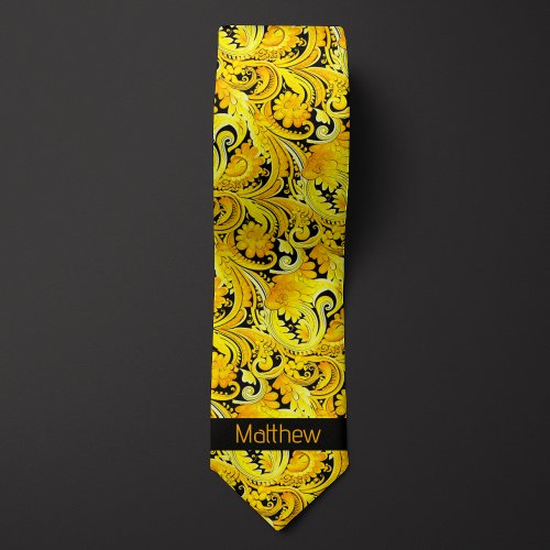 Yellow Floral_Inspired Monogram Neck Tie