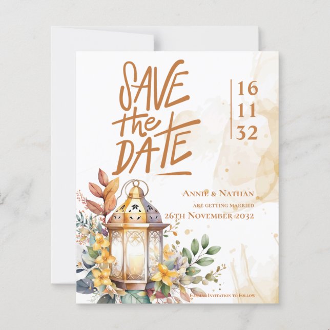 Yellow Floral Lantern Fall Wedding Save the Date (Front)