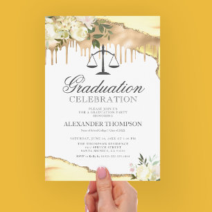 Yellow Floral Law School Graduation Party Invitation