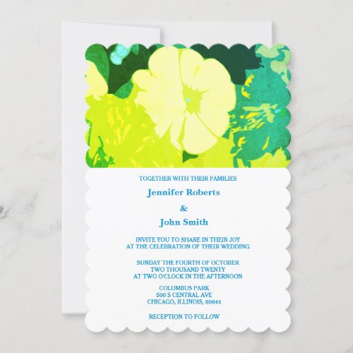 Yellow Floral Leaves Green Blue Artsy Boho Wedding Invitation