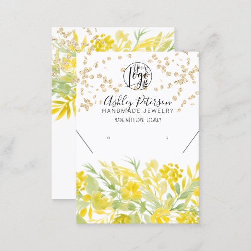 Yellow floral logo gold jewelry earring necklace business card