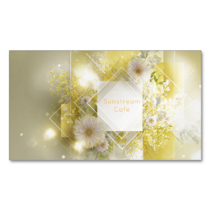 Yellow Floral Mimosa Geometric Diamond Frame Business Card Magnet