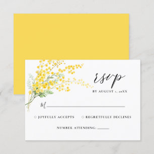 Yellow Floral Mimosa Spring Flowers Wedding RSVP 