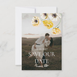Yellow Floral Minimalist Wedding Save the Date