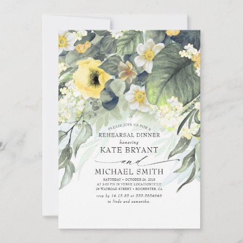 Yellow Floral Modern Rehearsal Dinner Invitation