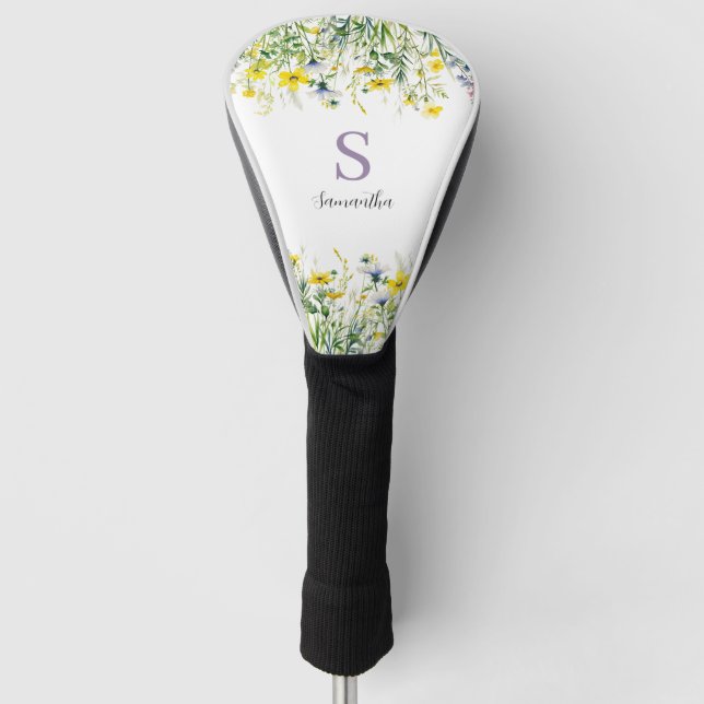 Yellow Floral Monogram Name  Golf Head Cover (Front)
