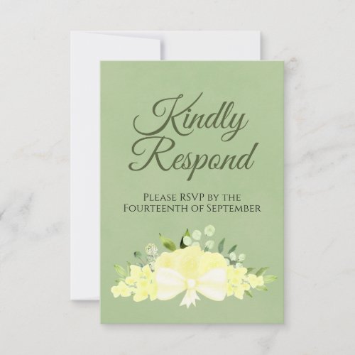 Yellow Floral on Sage Green Kindly Respond Wedding RSVP Card