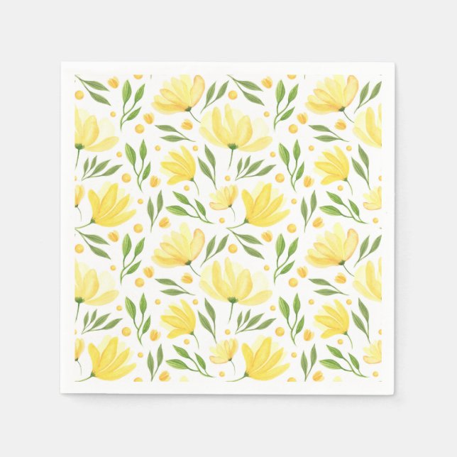 Yellow Floral Paper Napkins (Front)